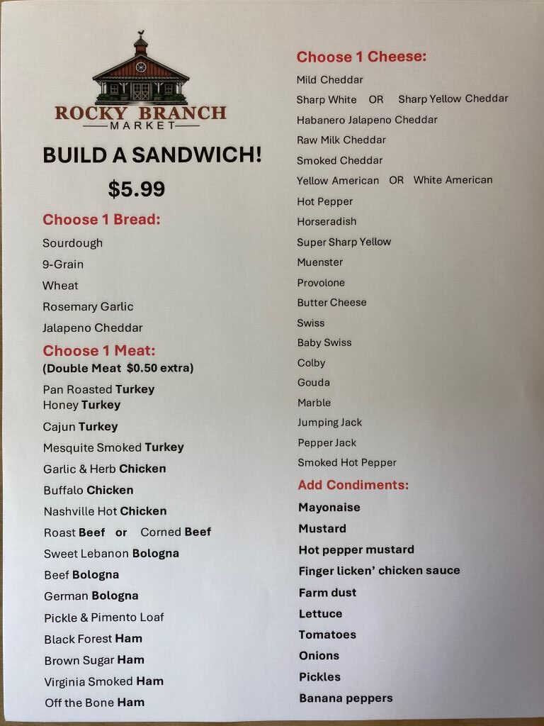 Deli Sandwich Menu